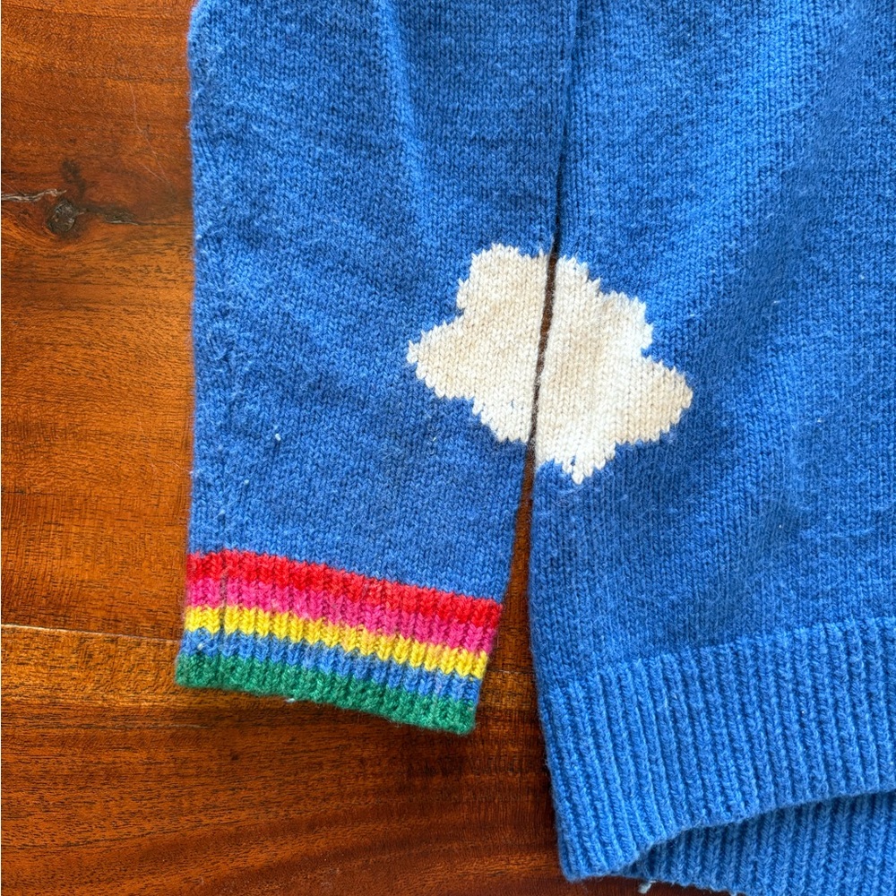 Mini Boden Blue Cardigan with Rainbow and Cloud Accents - Picture 4 of 7